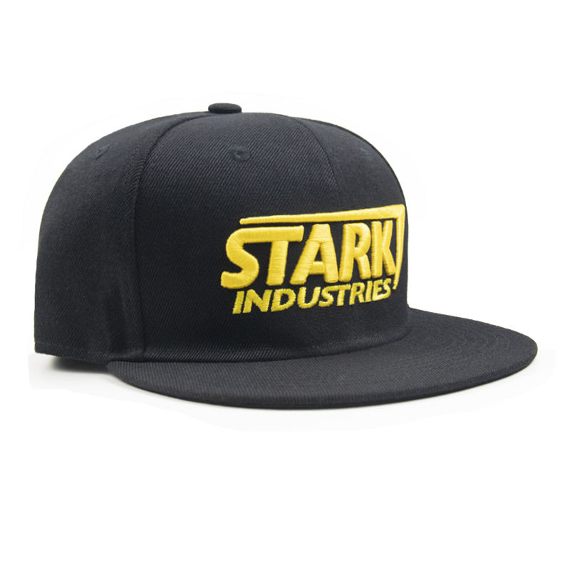 Stark Industries Flat Brim Snapback Hat with Yellow 3D Embroidery