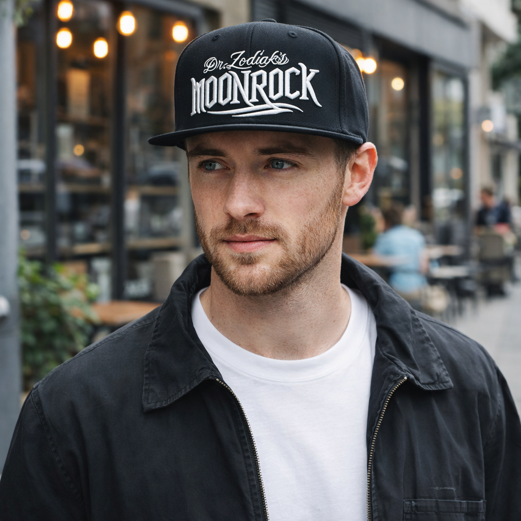 Black 6 Panel 3D Embroidered Flat Brim Snapback Cap with Bold Logo