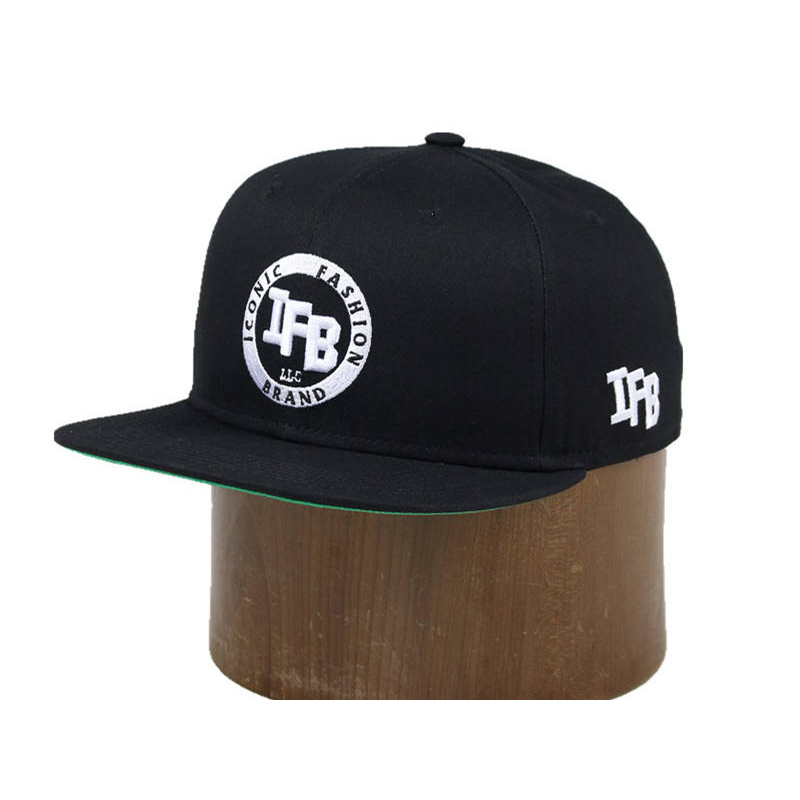 Black Flat Brim Snapback Hat with Iconic Fashion Brand 3D Embroidery
