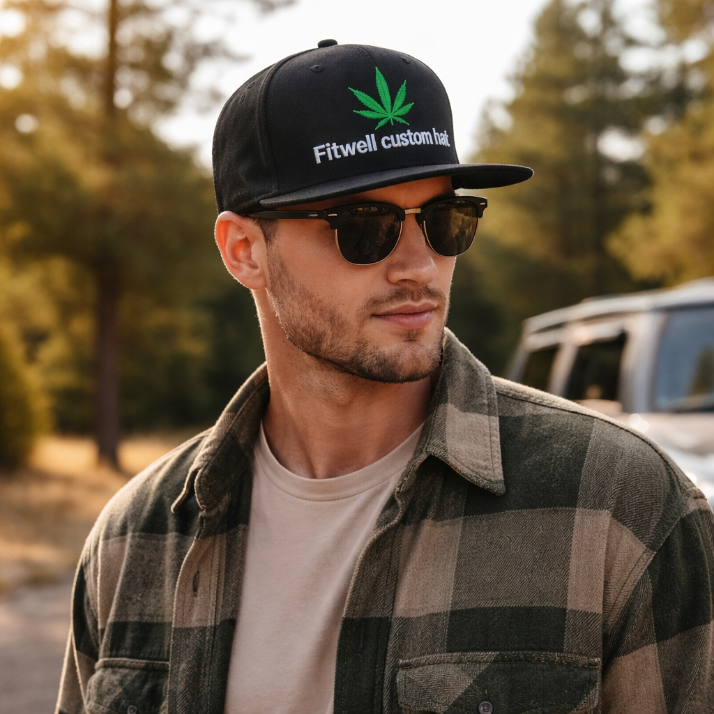 Garden State Embroidered Leaf Flat Brim Snapback Cap