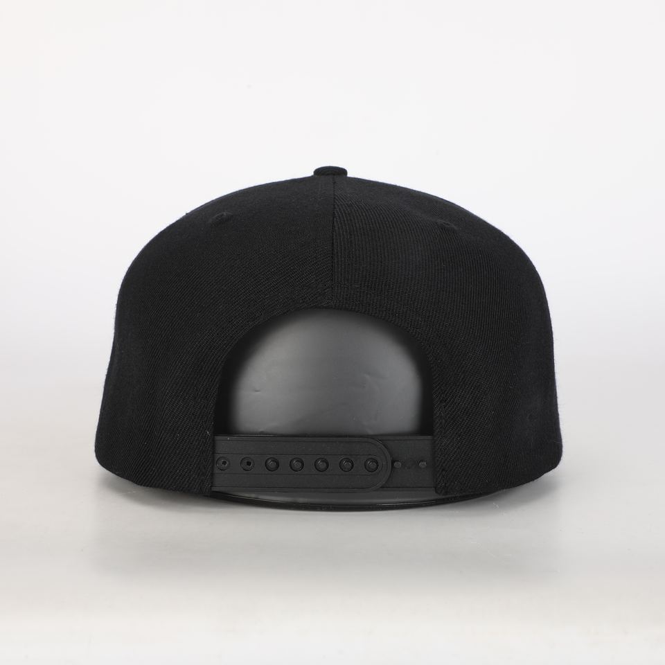 Black 6-Panel Snapback Cap with 3D Embroidered Smile Logo