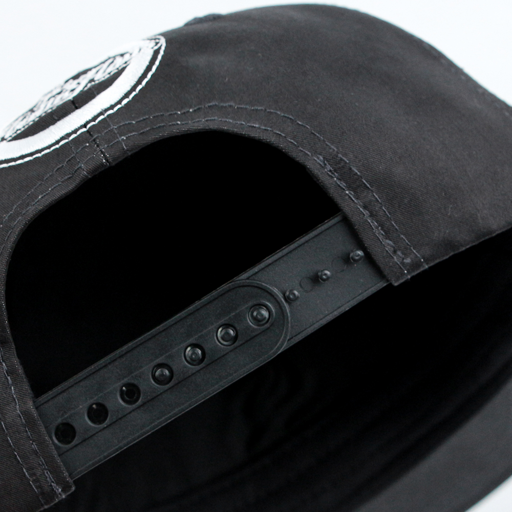 Black 6 Panel 3D Embroidered Flat Brim Snapback Cap with Bold Logo