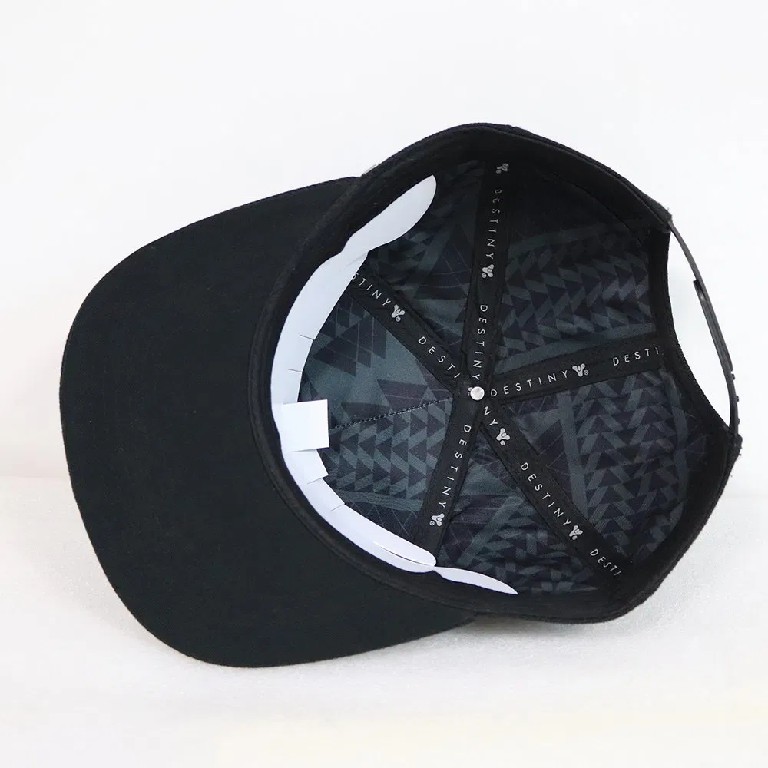 All-Black 6-Panel Flat Brim Snapback Hat with 3D Skull Embroidery