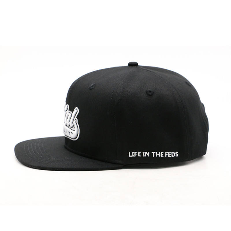 Black Snapback Hat with Trial University 3D Embroidery – Flat Brim Cap