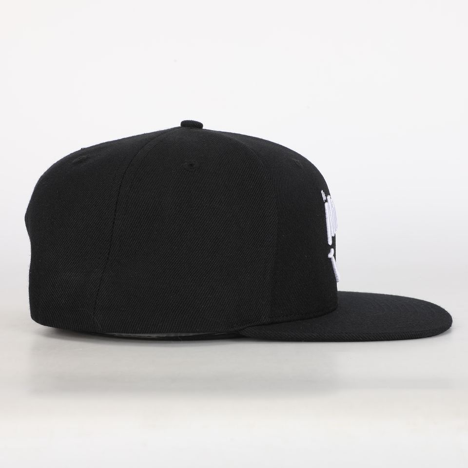 Black 6-Panel Snapback Cap with 3D Embroidered Smile Logo