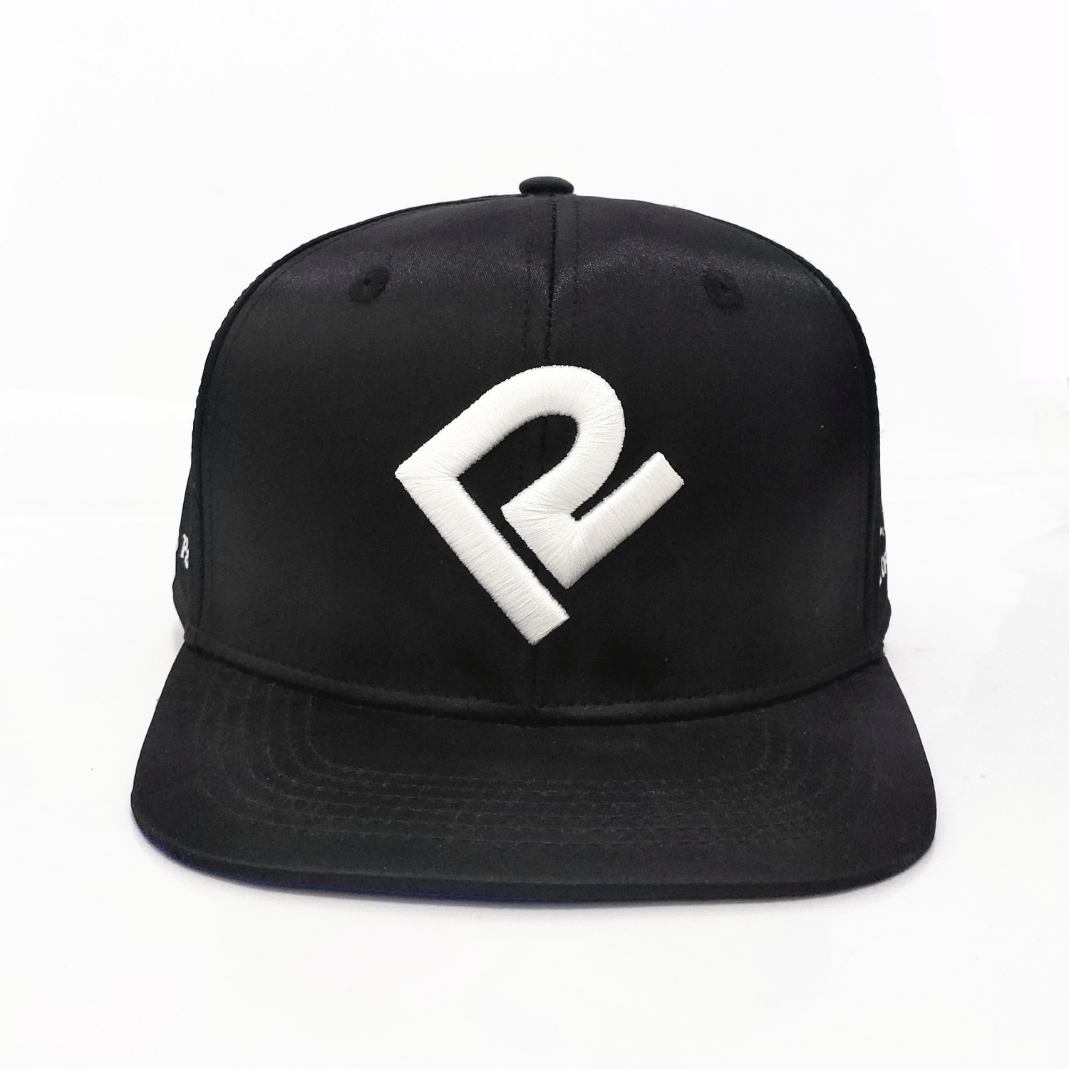 Black Flat Brim Snapback Hat with Raised 'R' 3D Embroidery