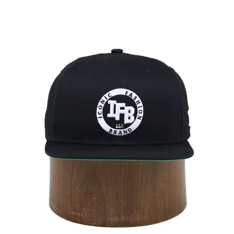 Black Flat Brim Snapback Hat with Iconic Fashion Brand 3D Embroidery