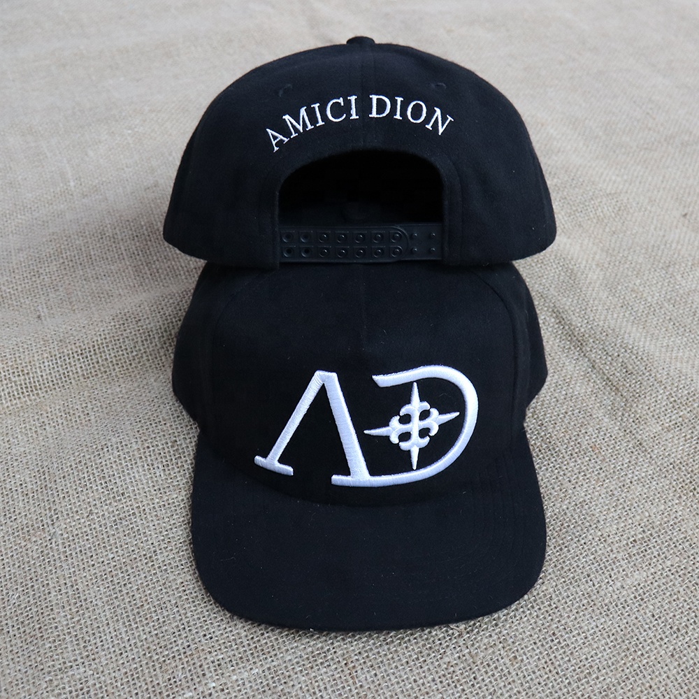 Black 6 Panel Snapback Cap with 3D Embroidered Logo Classic Streetwear Hat