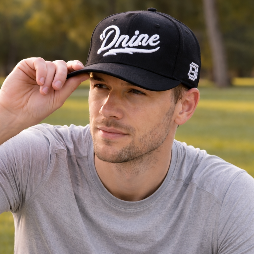 Dnine Black 3D Embroidered Flat Bill Snapback Cap