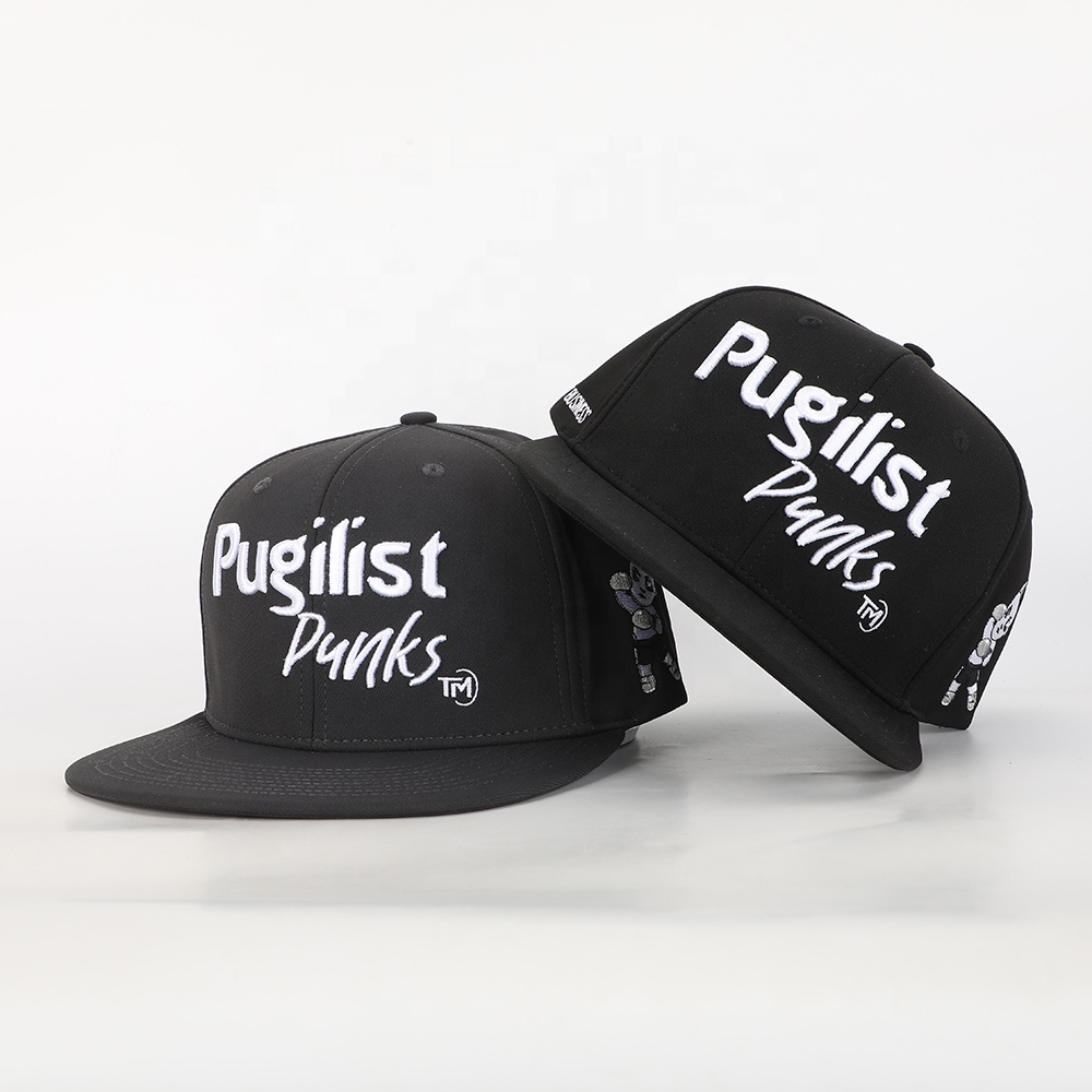 Pugilist Punks Black Snapback Hat with 3D Embroidery