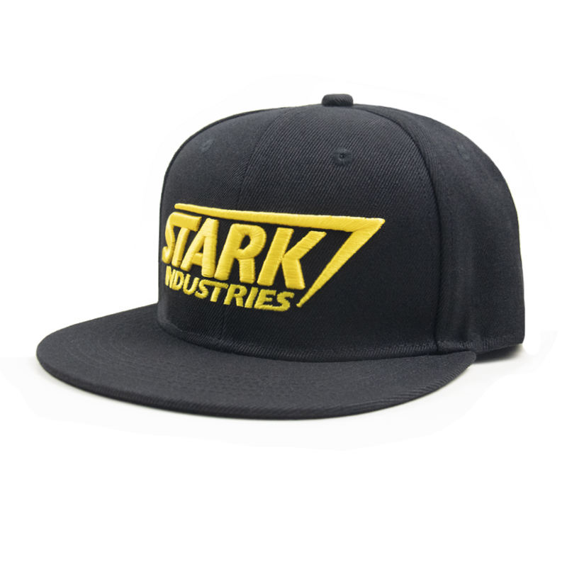 Stark Industries Flat Brim Snapback Hat with Yellow 3D Embroidery
