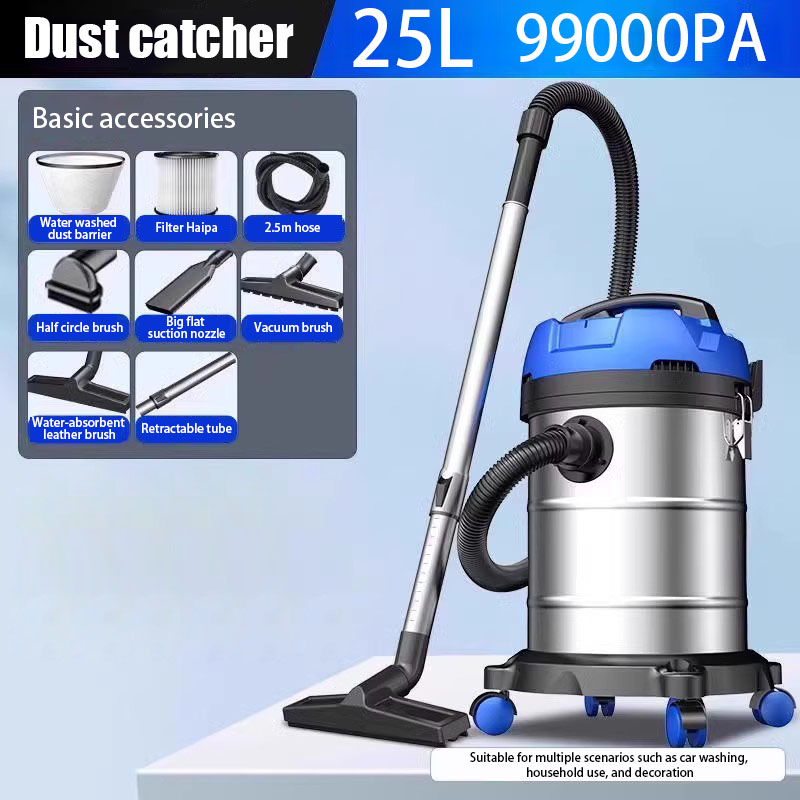Stainless Steel Industrial Vacuum Cleaner, Wet & Dry, High Power, Commercial Barrel-Type Cleaner for Factory & Workshop
