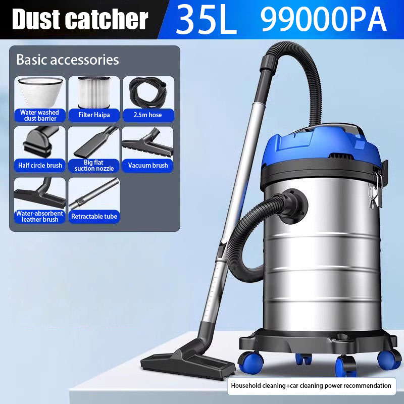 Stainless Steel Industrial Vacuum Cleaner, Wet & Dry, High Power, Commercial Barrel-Type Cleaner for Factory & Workshop