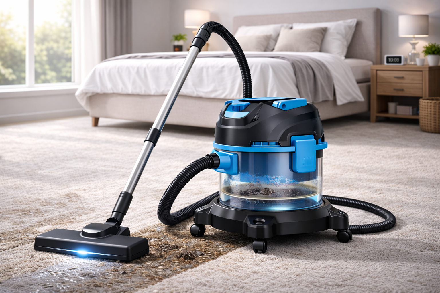 Bedroom Carpet Vacuum – Quiet Wet & Dry Cleaner with LED Head for Stain Removal
