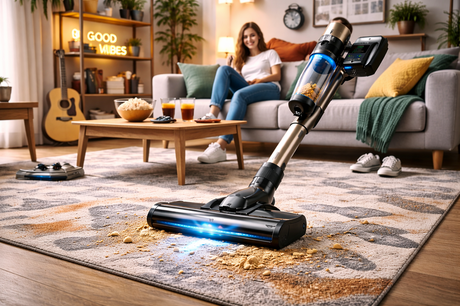 Smart Cordless Vacuum – Ideal for Family Living Room Cleanup