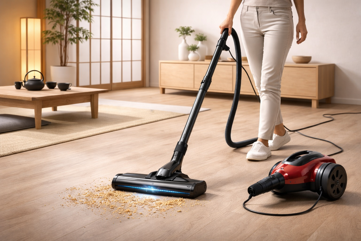 Traditional Canister Vacuum – Efficient Quiet Cleaning with Long Cord Reach