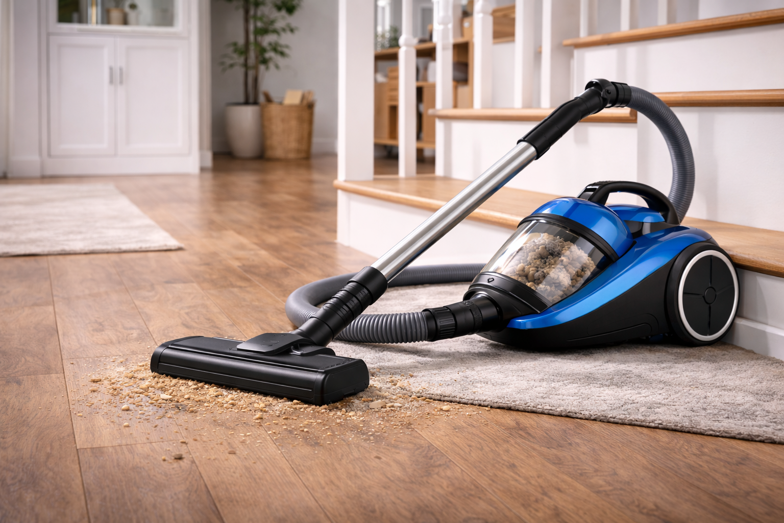 Hard Floor Vacuum Cleaner with Efficient Debris Suction for Stair Entry Areas
