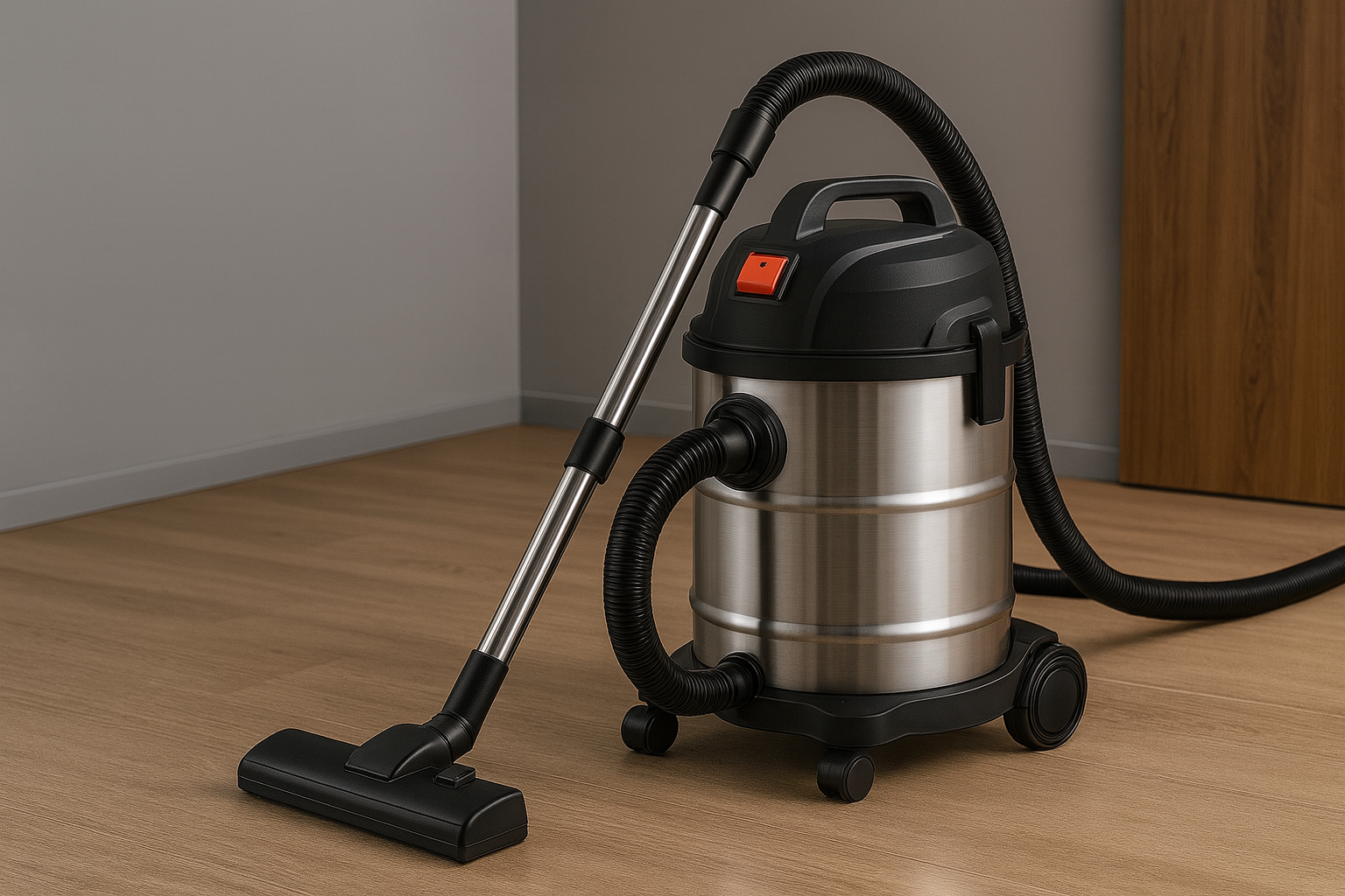 Easy Maintenance Barrel Vacuum Cleaner 25L – Wet Dry Commercial Drum Vacuum with Replaceable HEPA Filter and Multi-Surface Nozzle