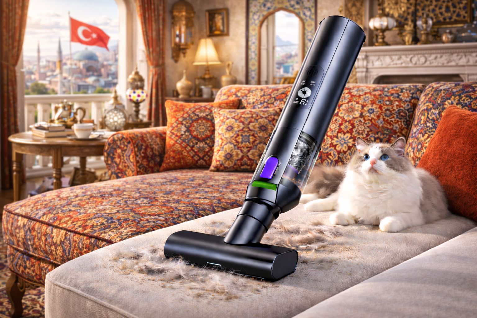 Oriental Tapestry Cordless Vacuum – Pet Hair Cleaner for Patterned Sofas