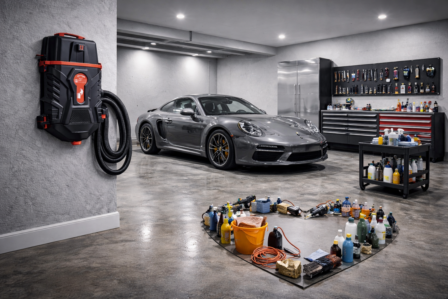 Wall Mounted Luxury Car Detailing Vacuum System for Premium Garage Studios