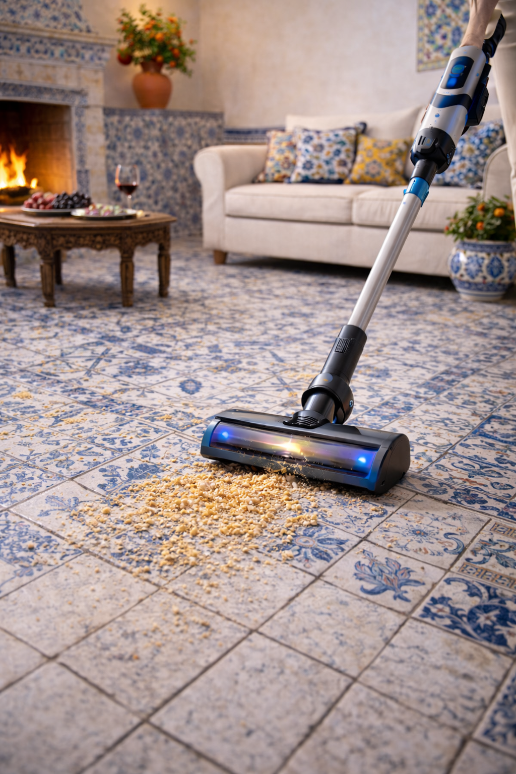 Cordless Vacuum Cleaner for Decorative Tile Floors with LED Brush