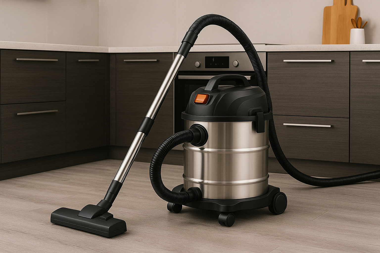 25L Kitchen Wet Dry Vacuum Cleaner – Compact Stainless Steel Barrel Design for Indoor Cleaning