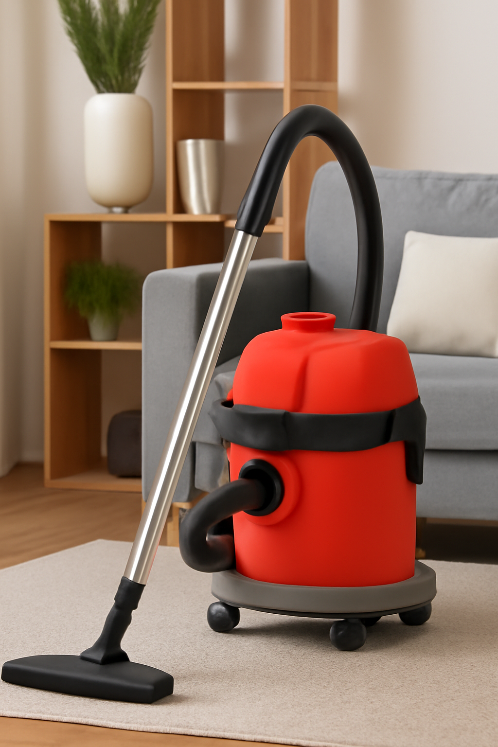 Compact Canister Vacuum Cleaner – Powerful Suction with Red and Black Design