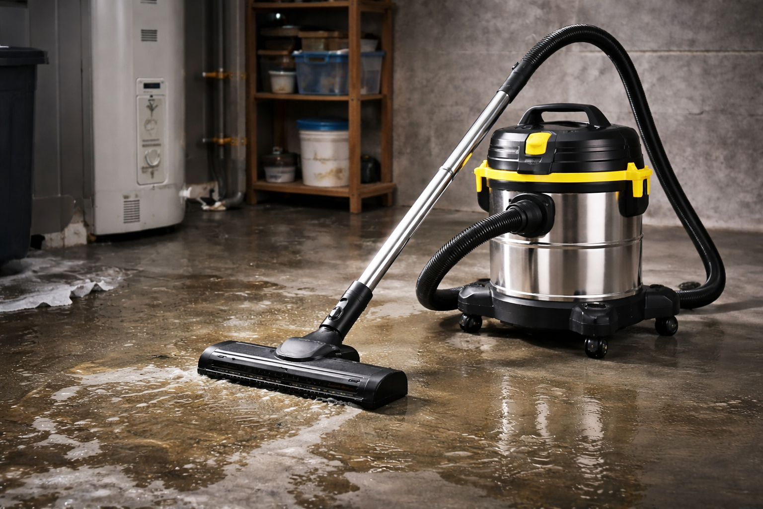 Industrial Stainless Steel Wet Dry Vacuum Cleaner with Powerful Suction and Heavy-Duty Wheels