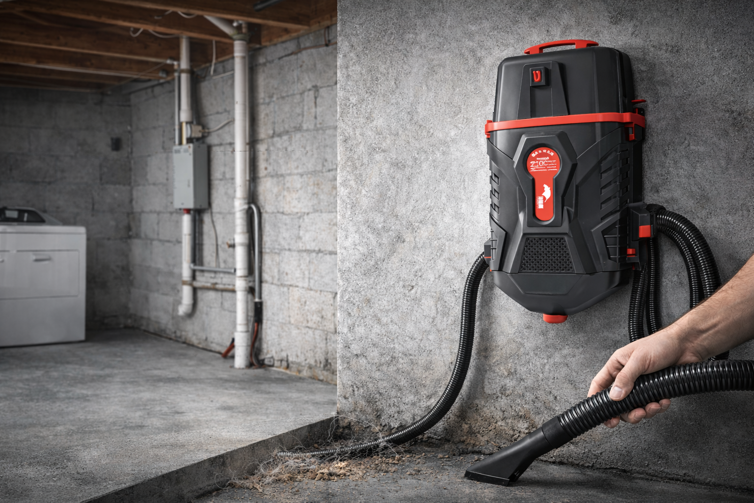 Wall Mounted High-Power Cyclonic Vacuum System for Garage & Basement Cleaning