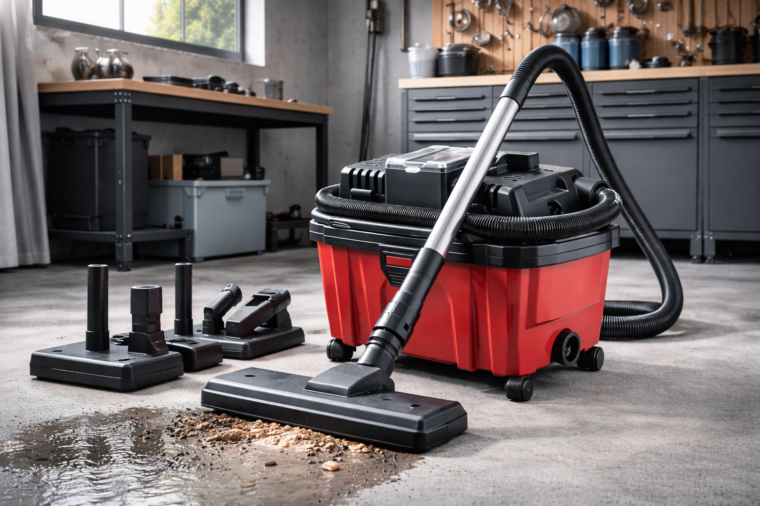 Industrial Wet Dry Vacuum Cleaner with Multi Attachments for Workshop and Garage Use