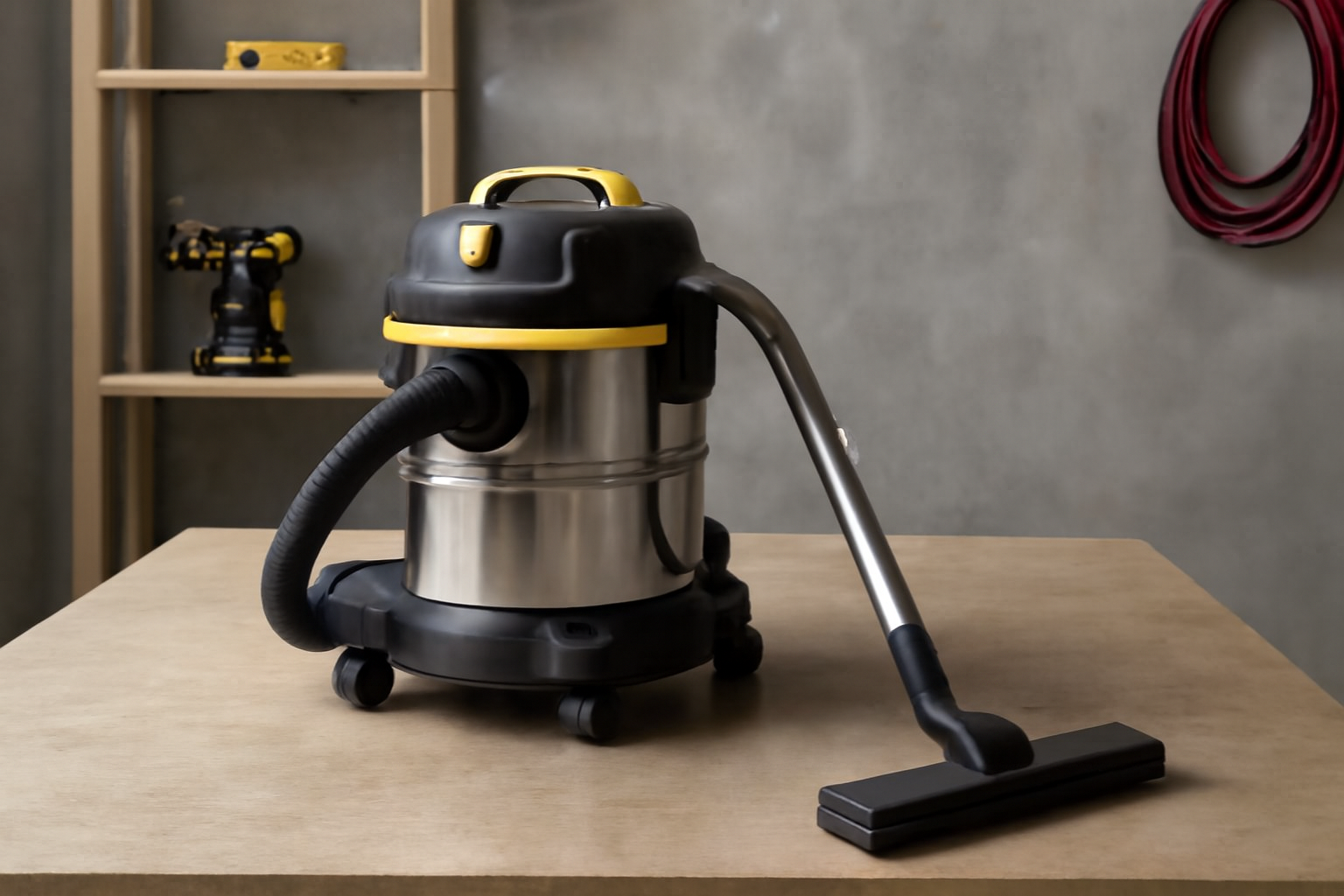 Stainless Steel Yellow and Black Wet-Dry Vacuum Cleaner – High-Performance for Workshop and Industrial Use