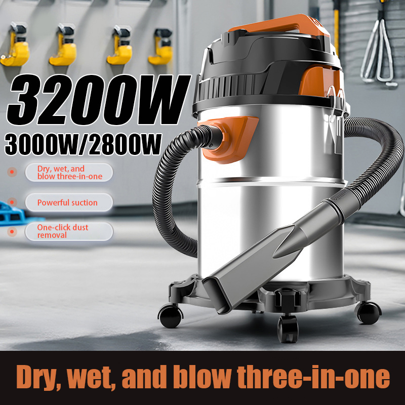 25L/30L/40L Stainless Steel Industrial Vacuum Cleaner, Wet & Dry, High Power Barrel-Type Cleaner for Factory, Workshop & Commercial Cleaning