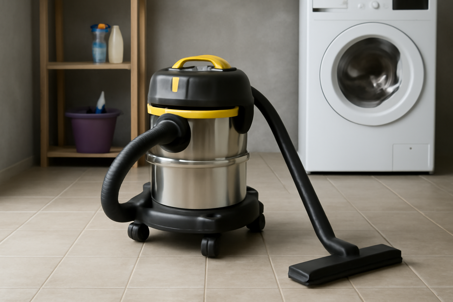 Stainless Steel Yellow and Black Wet-Dry Vacuum Cleaner – High-Performance for Home and Laundry Room Use