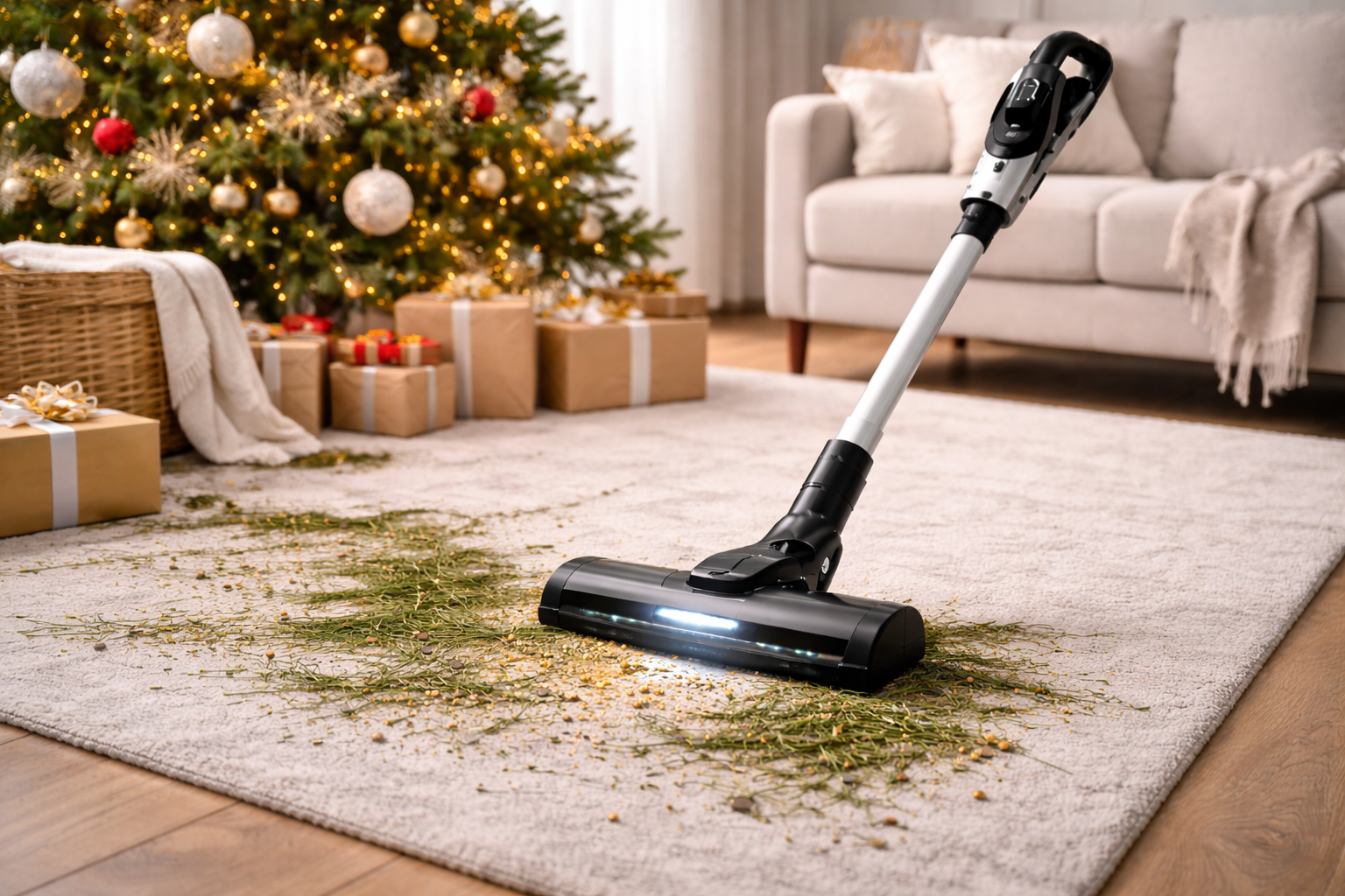 Holiday Cordless Stick Vacuum Cleaner with LED Head for Carpet, Pet Hair & Deep Home Cleaning
