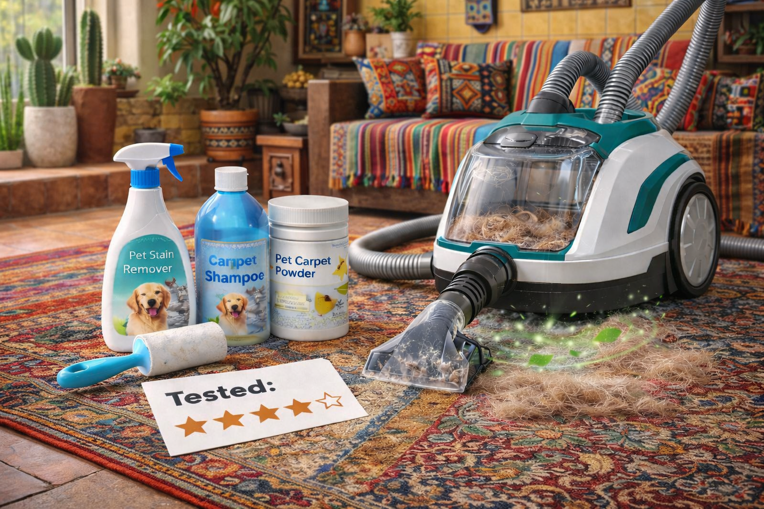 Boho-Style Pet Carpet Cleaner Set – Ultimate Pet Hair & Odor Removal for Colorful Homes