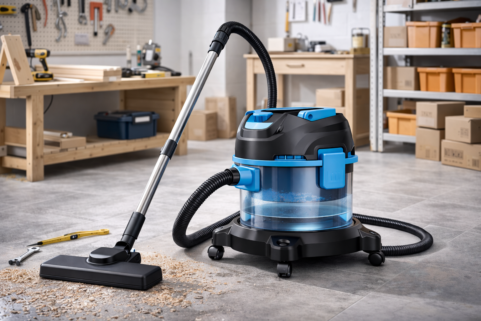 Workshop Wet & Dry Vacuum Cleaner with Heavy-Duty Debris Suction – Clear Tank, Blower Mode & Shop Tools Compatible