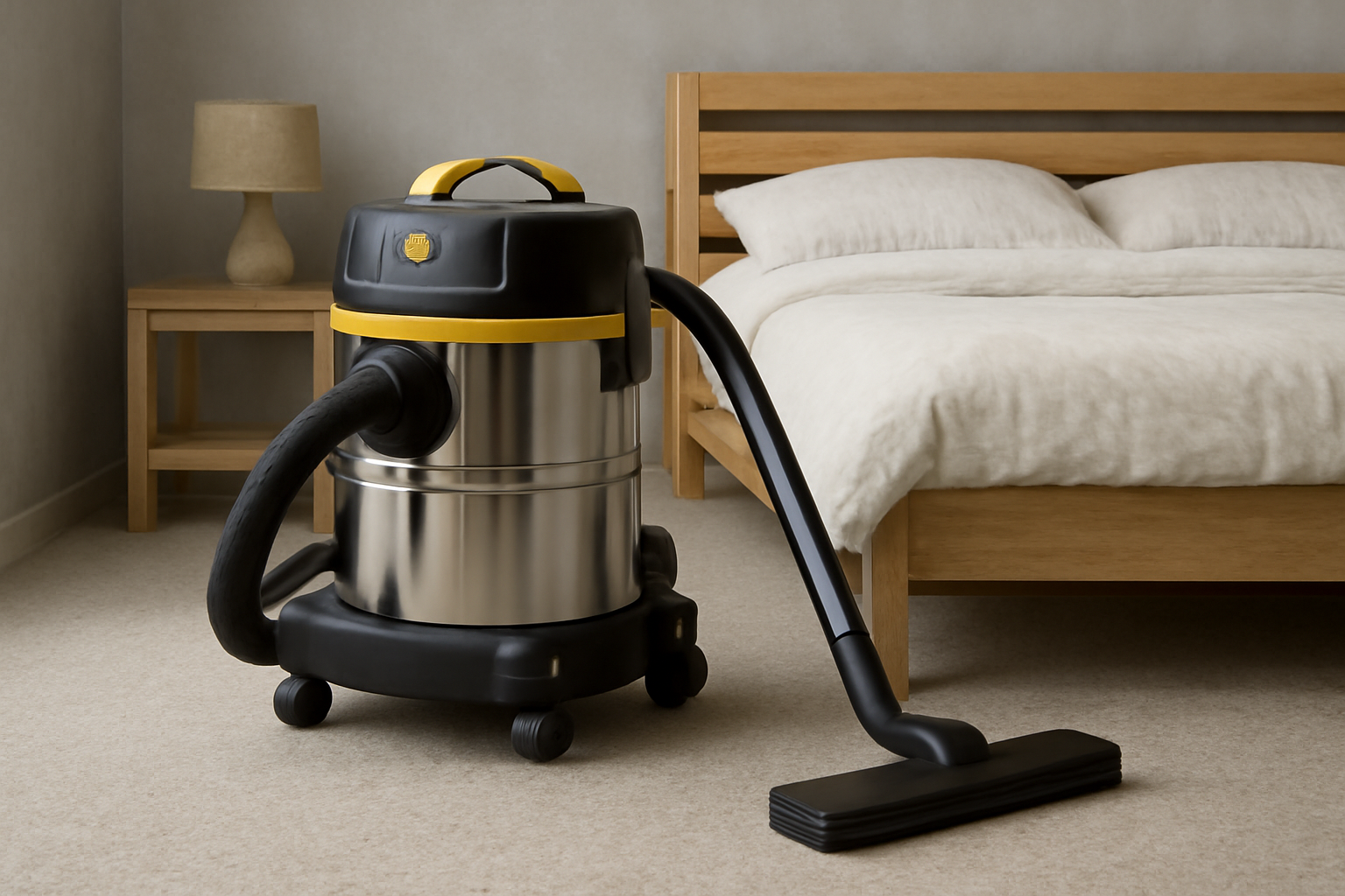 Stainless Steel Yellow and Black Wet-Dry Vacuum Cleaner – Perfect for Bedroom and Home Cleaning