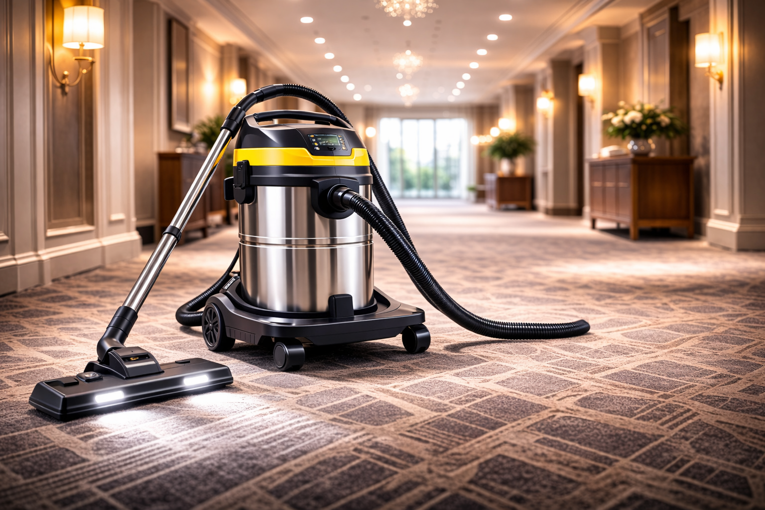 Commercial Heavy Duty Vacuum Cleaner with LED Lighting - Stainless Steel Design