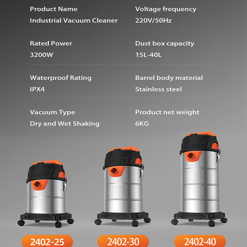 25L/30L/40L Stainless Steel Industrial Vacuum Cleaner, Wet & Dry, High Power Barrel-Type Cleaner for Factory, Workshop & Commercial Cleaning