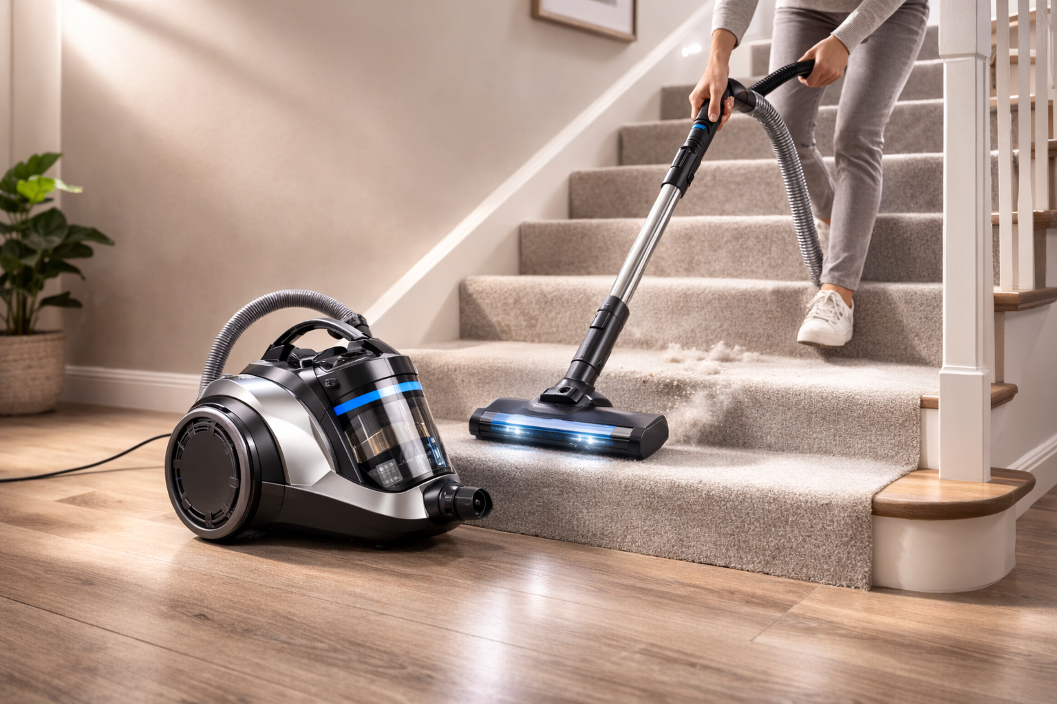 High Power Bagless Canister Vacuum Cleaner with LED Floor Head – Multi-Surface Home Cleaning Solution