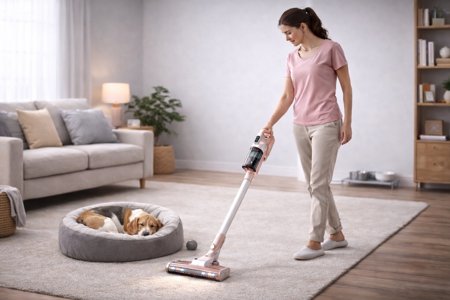 Cordless Vacuum Cleaner for Pet Hair – Quiet & Powerful Cleaning Near Pets with LED Brush