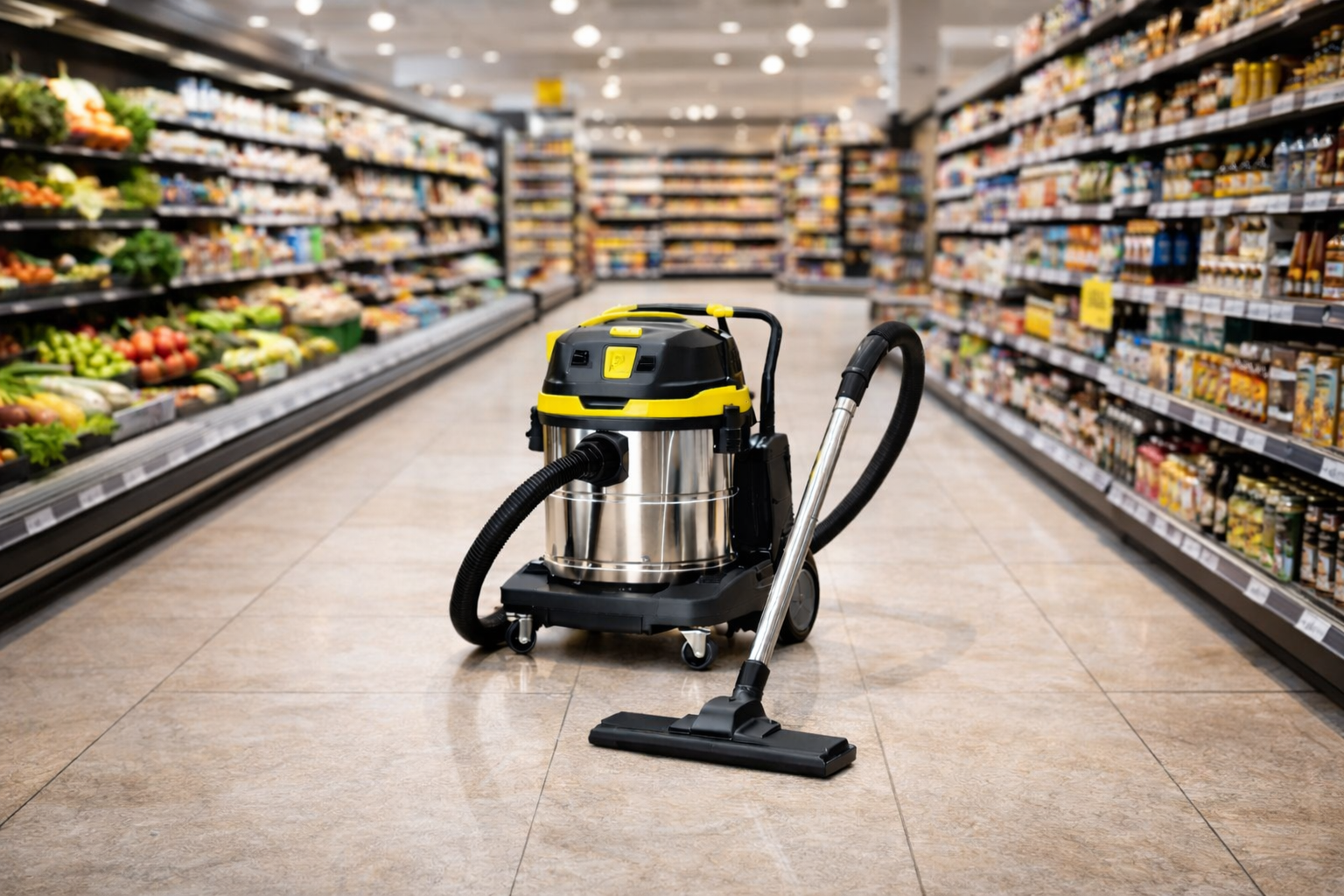 Commercial Wet and Dry Vacuum Cleaner for Supermarkets and Retail Stores