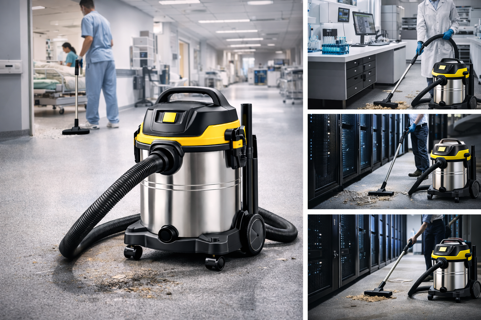 Medical-Grade Wet Dry Vacuum Cleaner with HEPA Filter for Cleanroom and Lab Use