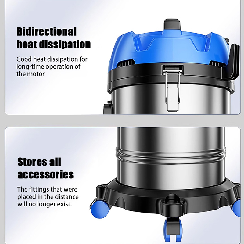 Stainless Steel Industrial Vacuum Cleaner, Wet & Dry, High Power, Commercial Barrel-Type Cleaner for Factory & Workshop