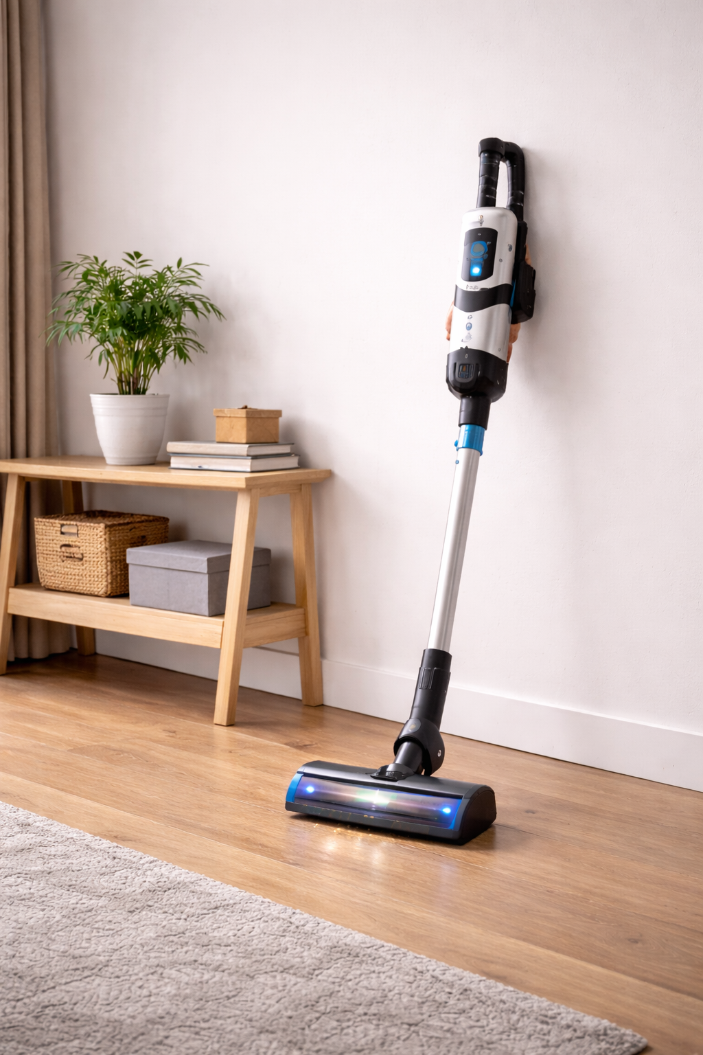 Cordless Upright Vacuum Cleaner with LED and Wall-Mount Storage