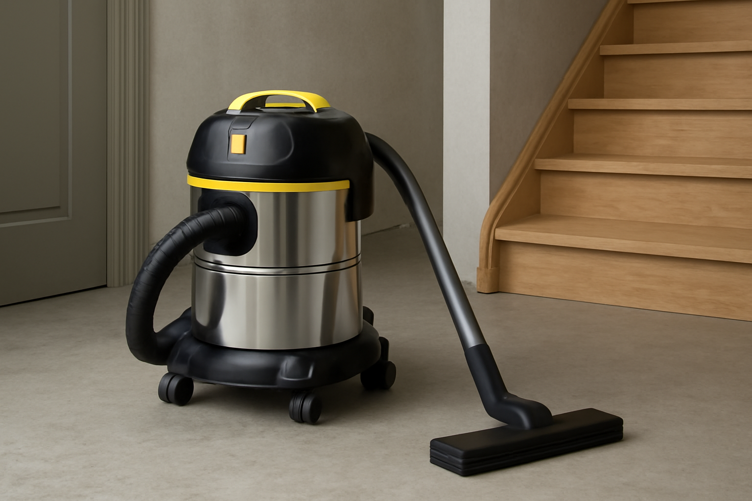 Stainless Steel Yellow and Black Wet-Dry Vacuum Cleaner – Ideal for Home and Staircase Cleaning