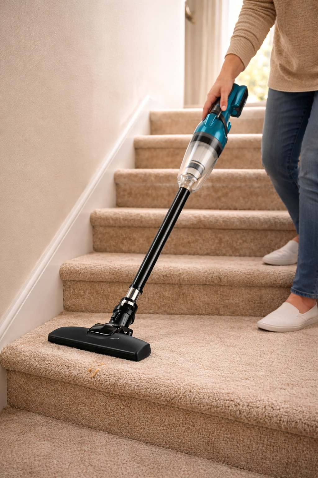 Cordless Stick Vacuum Cleaner for Carpeted Stairs and Steps