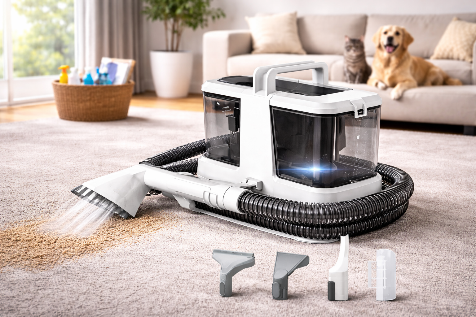Deep Carpet Cleaner with Spray & Suction – Pet Stain Extractor with Multi Nozzles