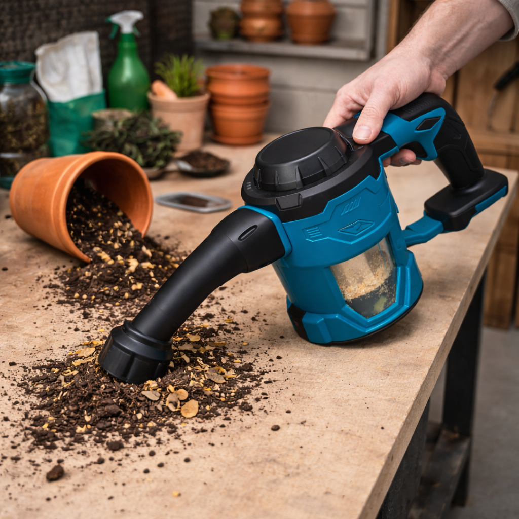 Cordless Garden Workbench Vacuum – Handheld Soil & Debris Cleaner