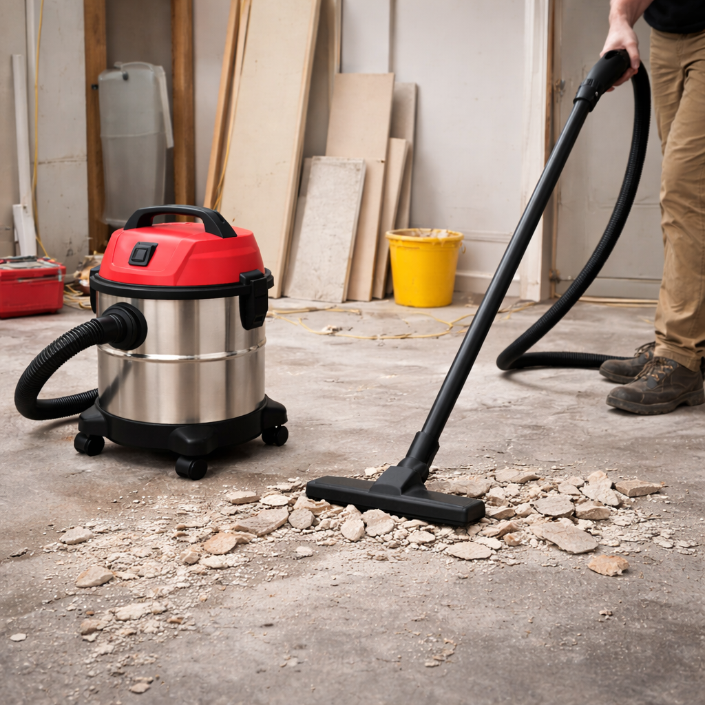 Heavy-Duty Wet & Dry Construction Vacuum Cleaner – Concrete Dust and Rubble Cleanup Machine